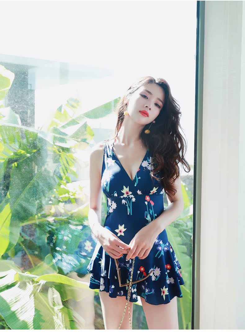 Áo tắm nữ 2018 mẫu mới bùng nổ bảo thủ che bụng đã mỏng dính liền cỡ lớn mập mạp lỏng lẻo bơi suối nước nóng gợi cảm - Bộ đồ bơi One Piece đồ bơi nữ liền thân