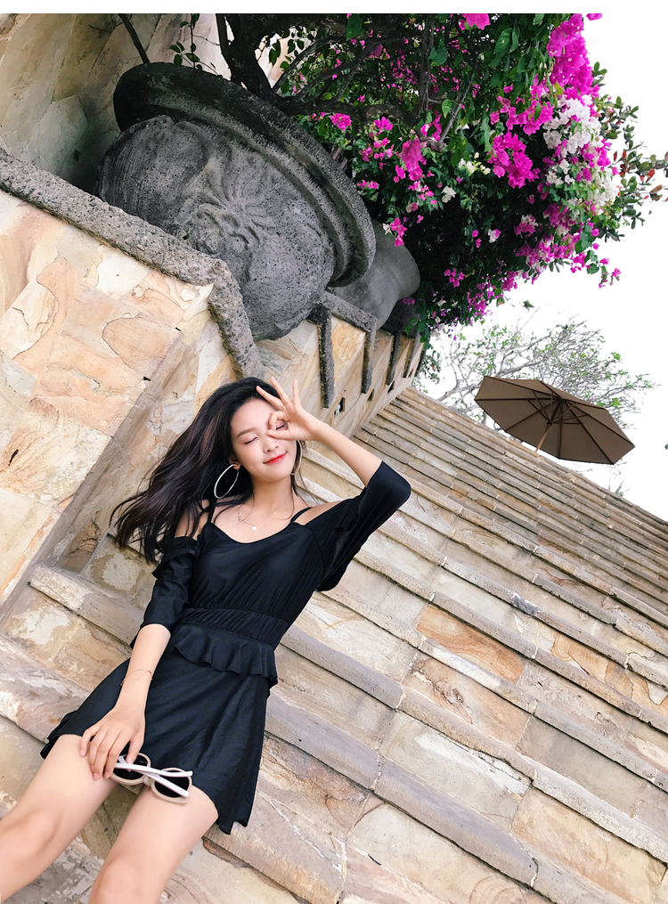 Áo tắm nữ 2018 mới bó sát sinh viên bảo thủ ngực nhỏ tụ tập gợi cảm nhỏ nhắn tươi tắn kiểu váy liền thân thon gọn - Bộ đồ bơi One Piece áo tắm 1 mảnh