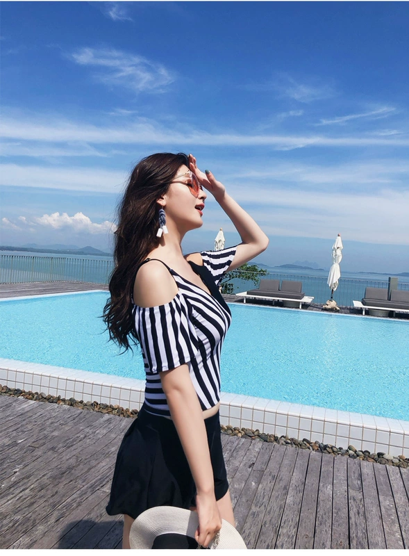 Áo tắm nữ chia đôi bảo thủ hai mảnh kích thước lớn chất béo mm bảo thủ che bụng thon gọn gợi cảm nóng bỏng che chở mẹ bơi - Bộ đồ bơi hai mảnh