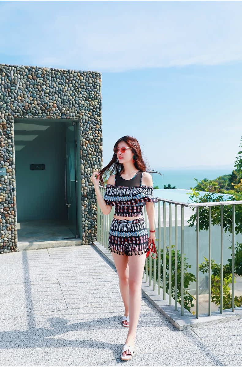 Áo tắm nữ ba mảnh kích thước lớn chất béo mm che bụng thon gọn gợi cảm tụ tập bảo thủ nhỏ nóng bỏng mùa xuân nóng bỏng áo tắm - Bộ đồ bơi hai mảnh bikini 2 mảnh màu đen	
