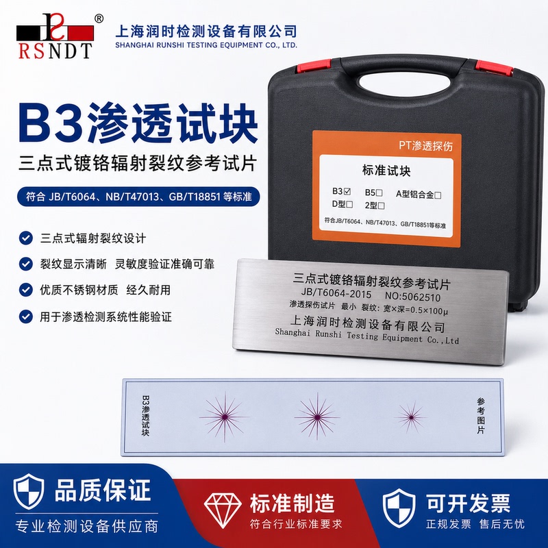 B3 Penetration Test Block, Three-Point Type Stainless Steel Chrome-Plated B-Type Test Block, Fluorescent Penetration Reference Test Block