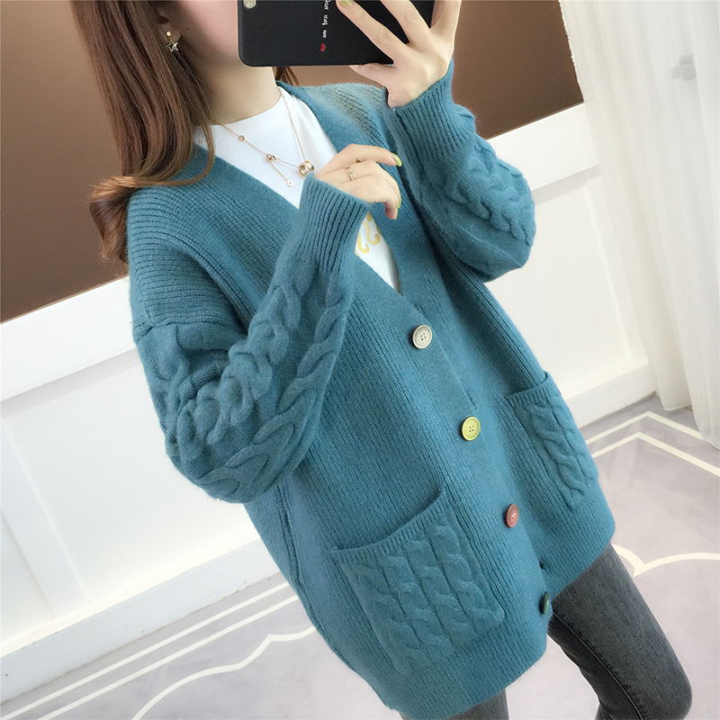South Korea Lazy Wind Knit Cardiovert Women Spring Autumn 2020 New Loose Medium Long Version Super Fairy Sweater Jacket Outwear