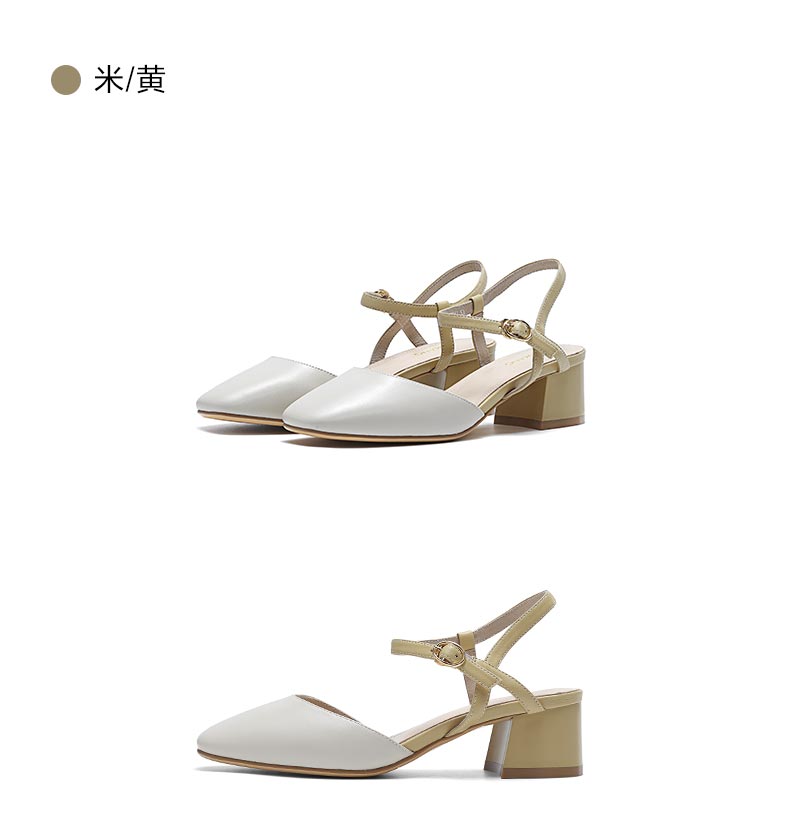 奥康 2022春季新款 羊皮包头 女一字带粗跟凉鞋 图17