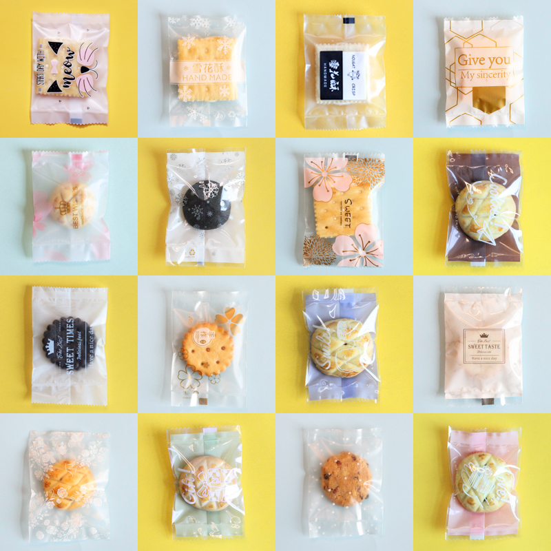 Snowflake puff pastry packaging bag milk date self-sealing bag cookie small biscuits cow tie paper self-adhesive bag handmade nougat machine sealing bag