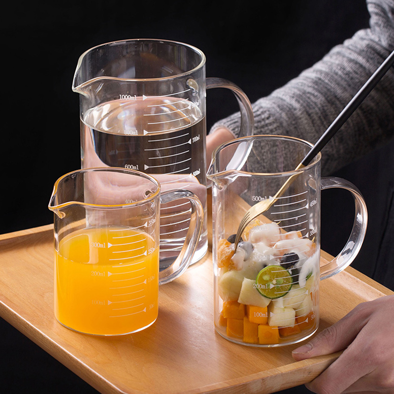 Heat-resistant glass measuring cup with scale baking milk tea shop special microwave household milliliter high temperature resistant small water cup