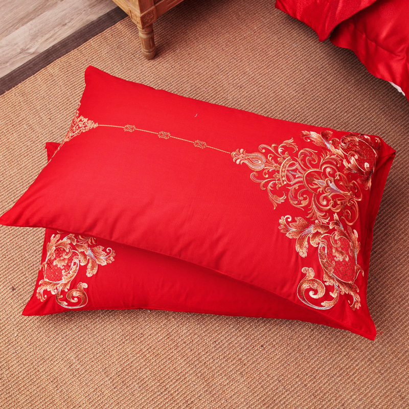 60 bông satin thêu đám cưới sản phẩm giường cưới màu đỏ đôi gối đơn gối gối tựa lưng
