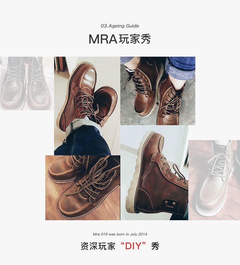 Mr.A 男士高帮马丁靴 疯马牛皮鞋面 有加绒款 图9