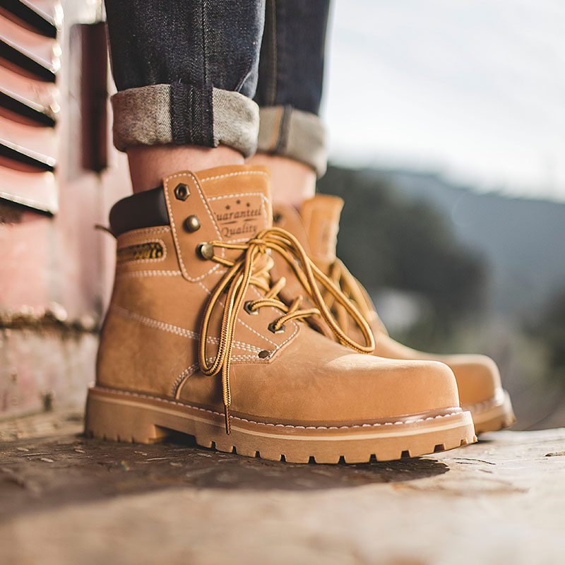 2021 new big yellow boots men's high tube big toe shoes tooling shoes middle tube wild short boots desert boots Martin boots