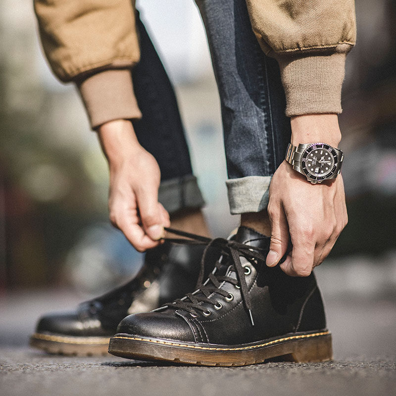 Martin boots male high cylinder Inlan wind leather shoes midcylinder short boots Footwear Boots Men Shoes Winter Gush Waterproof Black Leather Boots