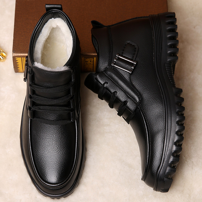 Winter Men's Cotton Shoes Warm Leather Shoes Thickening Shoes Wool Men's Shoes High Top Winter Shoes Casual Leather Cotton Leather Shoes