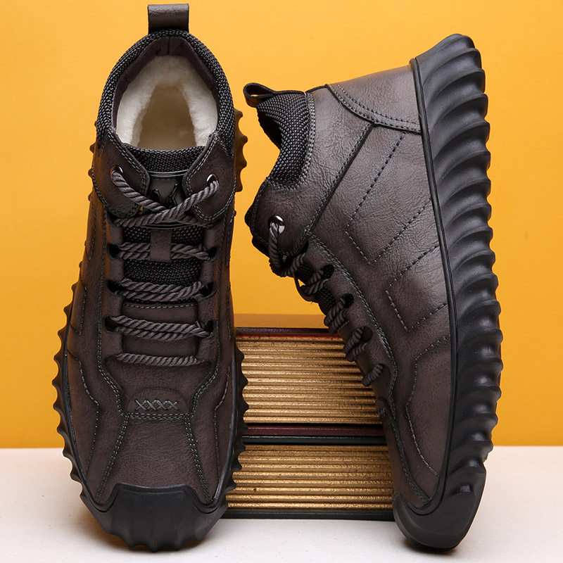 Cotton shoes men's winter new genuine leather wool cotton leather shoes warm and thickened high cylinder warm cotton shoes thick bottom non-slip men's shoes