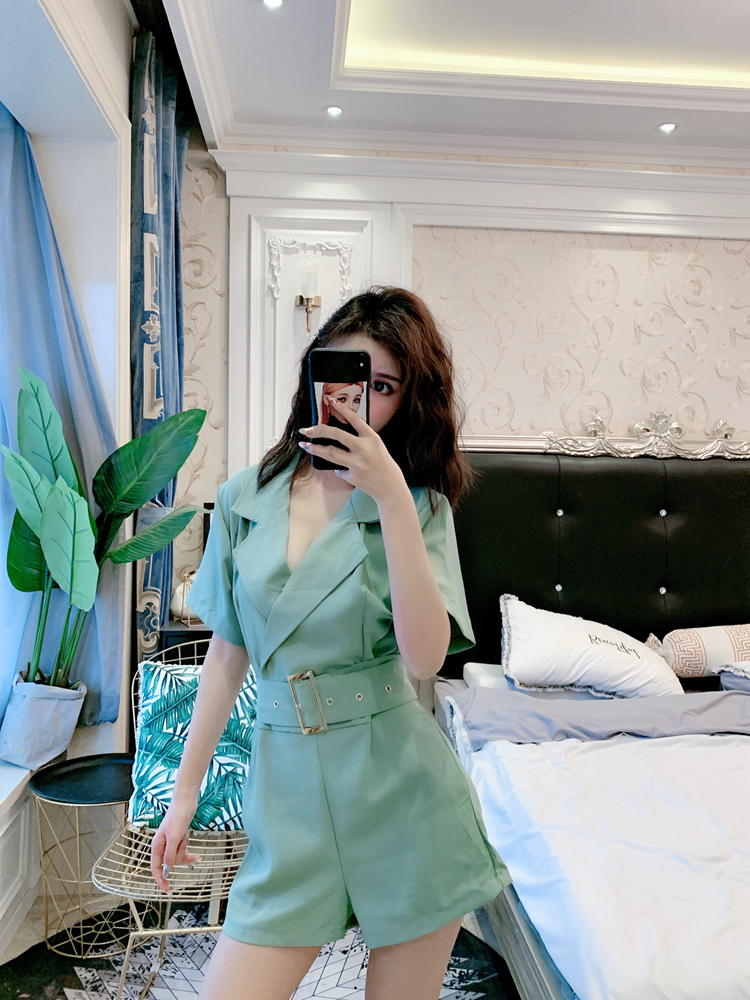 DABI 韓系西裝領休閒寬口高腰連身褲套裝短袖褲裝 XFNI3336.jpg