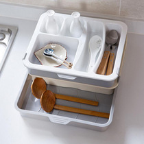 Desktop retractable storage box drawer sorting and separating plastic storage box tableware household items can be superimposed