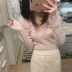 MISS J 2017 Mùa xuân mới Mohair Dệt kim hai mảnh Bộ dây đeo vai lông vũ + Áo len ngắn lệch vai áo len gile nữ Cardigan