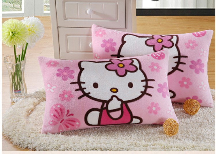 Hai chiếc gối lông cừu san hô Hạm đội flannel vỏ gối Siêu mềm đơn hoạt hình hello kitty gối tựa lưng sofa