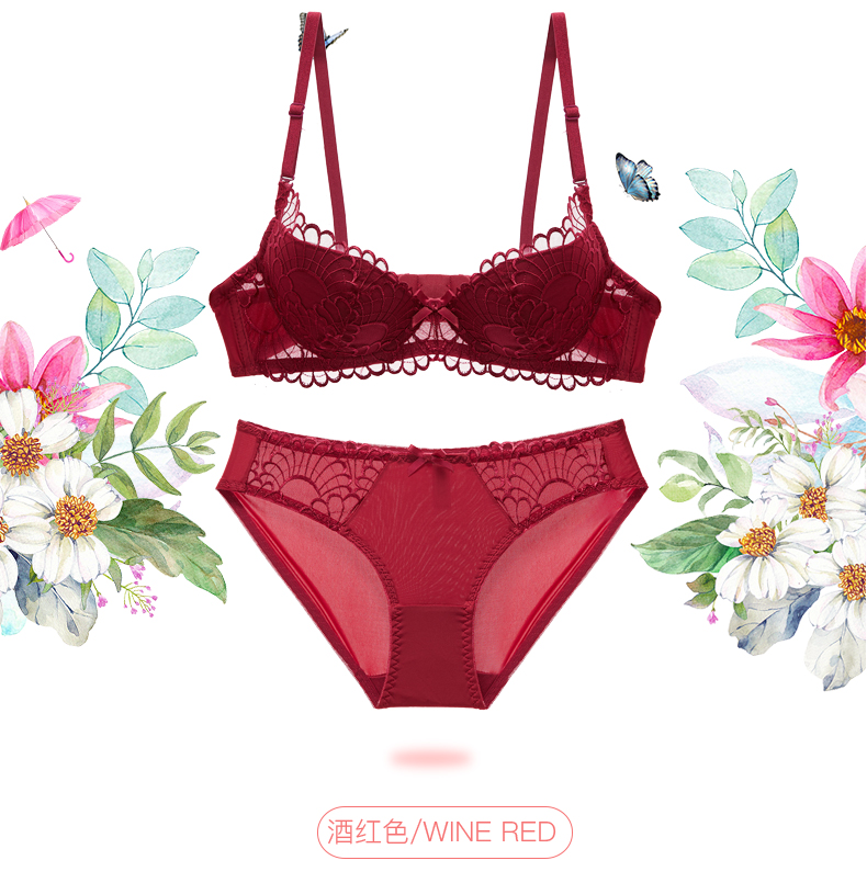 Girl Beauty House Winter thêu Đồ lót Bra Set Sexy Bra Set Phần mỏng với vòng thép ngực lớn khoe mỏng đồ lót ibasic