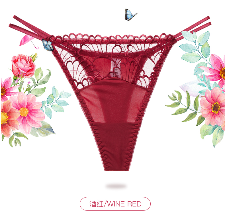 Cô gái xinh đẹp Nhà gợi cảm Ren thêu Lưới Trong suốt Thong Low Eo Mỏng Áo thun nữ Đồ lót mỏng quan lot nu danh cho tuoi 12