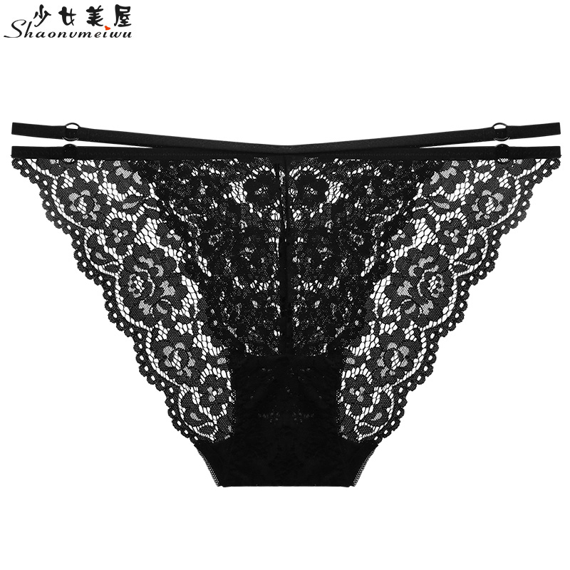 Maiden beauty house transparent lace flowers fine belt underwear ladies triangle pants breathable pink low-waisted cotton rip