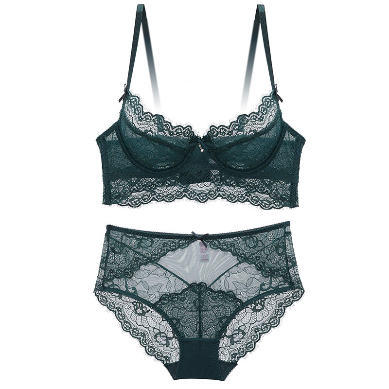 Girl Beauty House Sexy Eyelashes Lace Ultra-thin No Sponge With Steel Ring Underwear Underwear Set Big Breast Shows Small Large Size