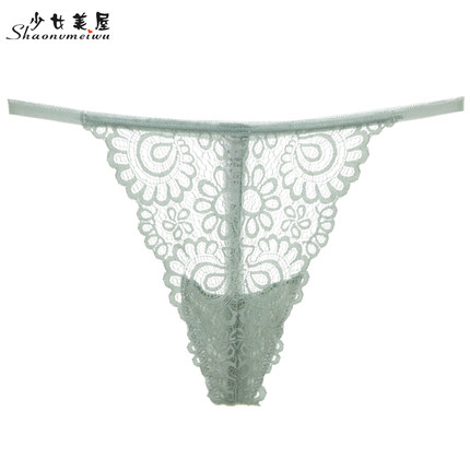 少女美屋新款欧美性感丁字裤女蕾丝透视女士低腰T裤镂空透明内裤-tmall.com天猫