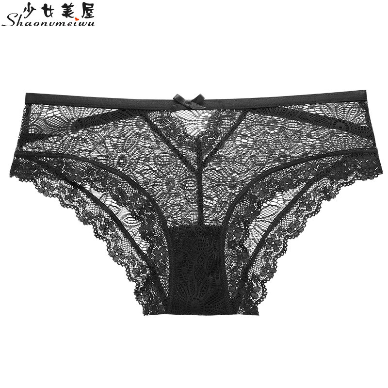 (Green Barn) Style Sexy Lace Briefs Hip Transparent Clairvoyant Triangle Pants Head Woman Low Waist Thin Ink Green