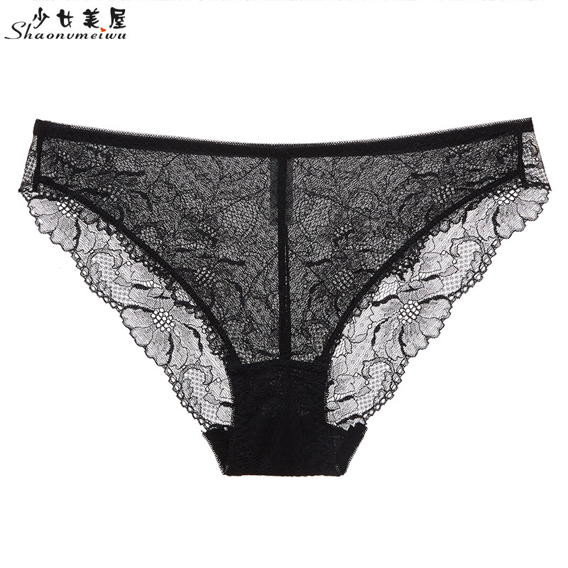Teenage Girl Beauty House Spring Summer Black Sexy Triangle Pants Low Waist Ladies Underwear Lady Lace Slim transparent Pivot Pants