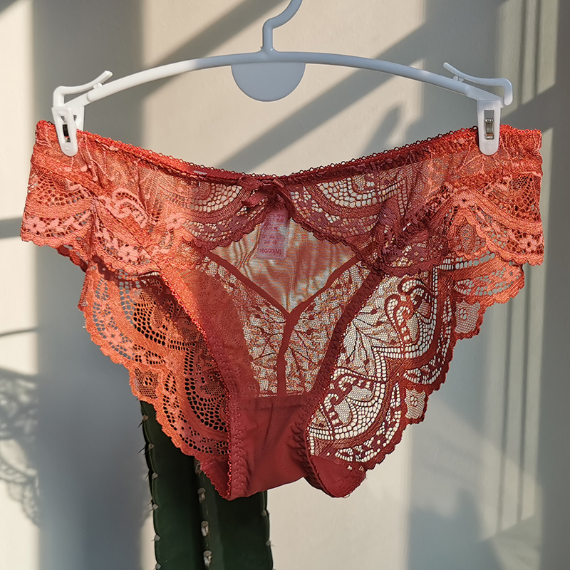 Lace Sexy Lady's Life Year Big Size Fat Sister Red Underwear Pure Desire Mid-Waist Erotic Women's New Rust Red