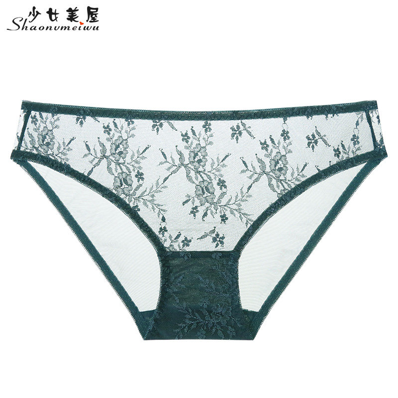 Maiden House Spring's new sexy lace lace transparent triangle pants low-waisted women's panties comfortable European and American women