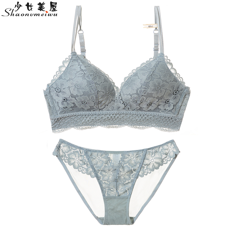 (Green Barn) Thin models to woo small breasted ladies Sexy Lady Lace Bra Lingerie Suit on Bra Spring Summer