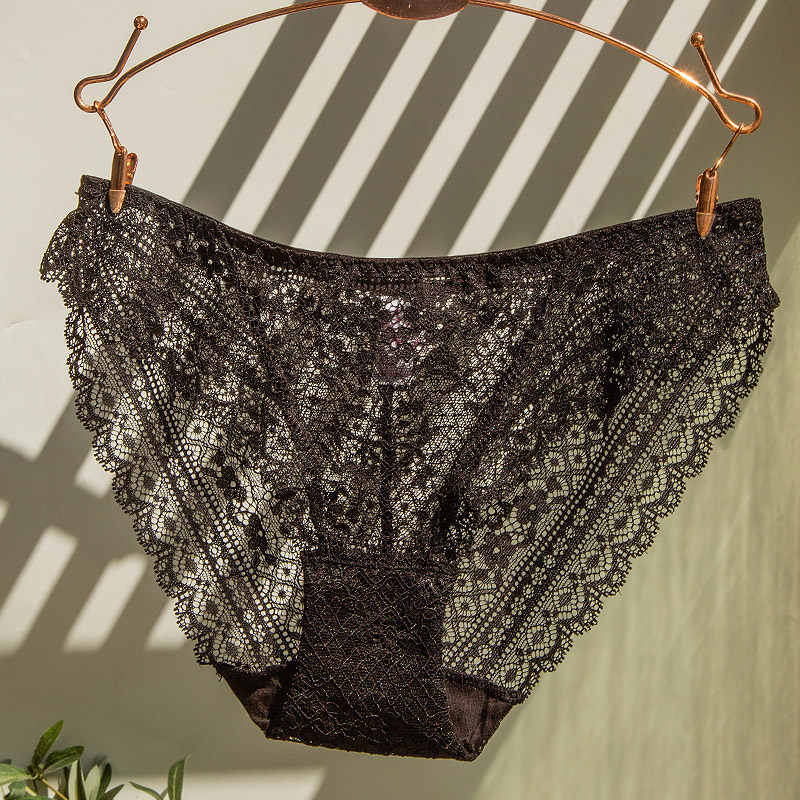 Teenage Girl Beauty House Sexy Lace Hot Half Bag Hip Pants Lady Transparent Ultra Slim Low Waist Triangle Pants Head Big Size Black