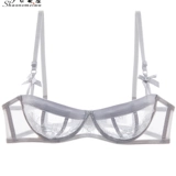 Большая грудь выглядит маленькой, прозрачное прозрачное нижнее белье, ультратонкое серое кружево, милый бюстгальтер с половиной чашки, горячая леди, сексуальная осень