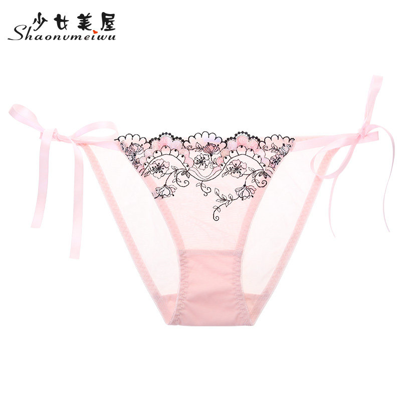 European and American sexy strap underpants lace embroidered translucent mesh yarn thin strip slim with triangular pants bottom stall pure cotton lady