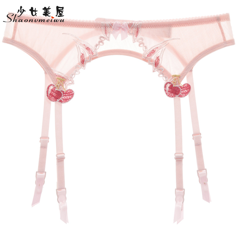 Girl beauty house sexy full transparent mesh ultra-thin perspective garter belt women's garter socks embroidered pink thin