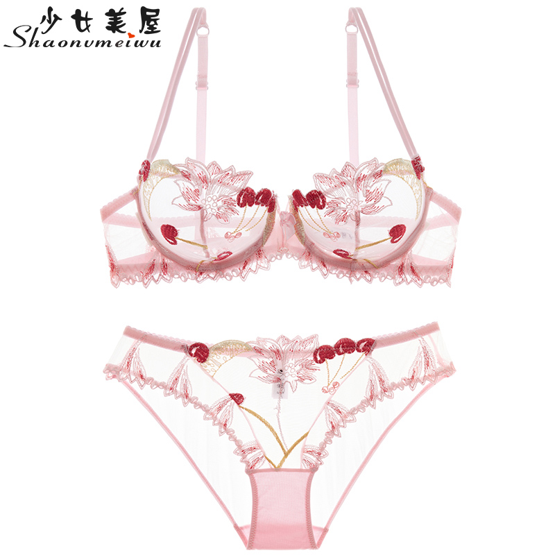 No sponge pure desire ultra-thin sexy confused full transparent view underwear T-shaped underwear a set of bra set lace
