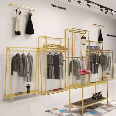 Clothing display floor gold hanger men's and women's shelf on the wall wall-mounted display rack zhong dao jia