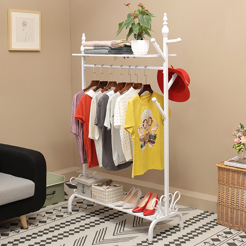 New house simple coat rack Bedroom mobile hanger Floor-to-ceiling European Wrought iron household clothes hanger Storage shelf