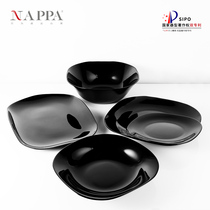 NAPPA Black Jade glass plate set heat-resistant soup bowl dessert plate main plate black household