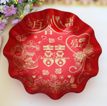 Wedding celebration tray Festive wedding round red plate candy plate Red tea plate Wedding supplies layout