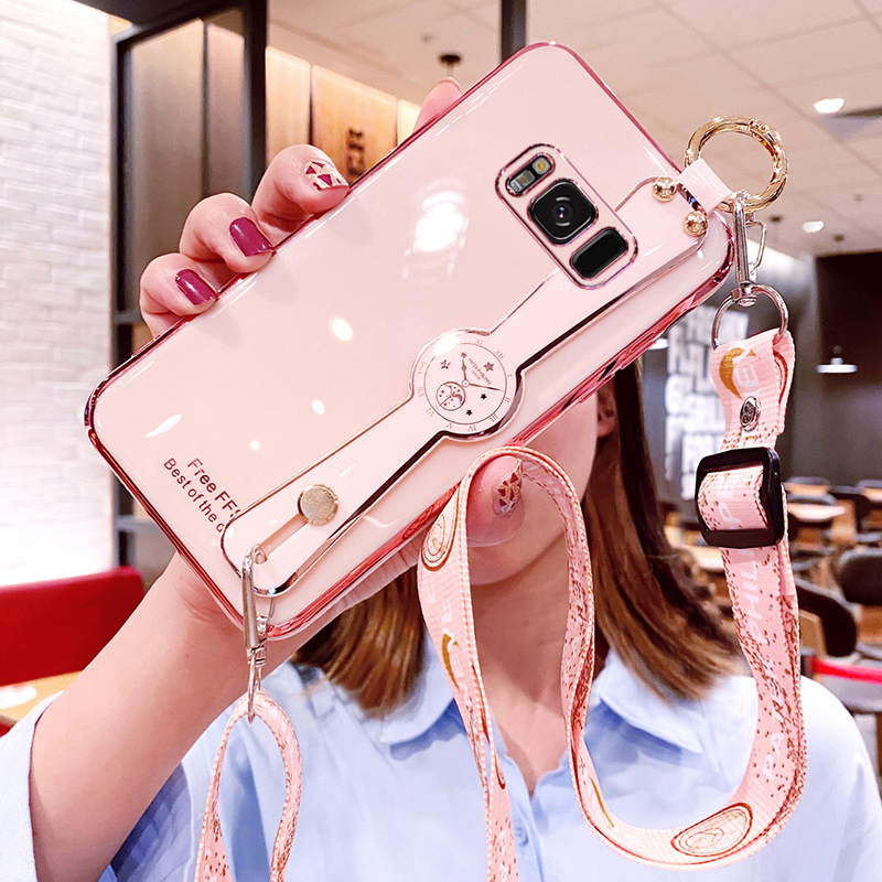 Suitable for Samsung S8 Phone Case Galaxy S8 with Wrist Strap Protective Silicone Cover Smg9500 Crossbody Lanyard Full Protection Anti-Drop G9550 Soft Case Galaxy Plus Cute Cover