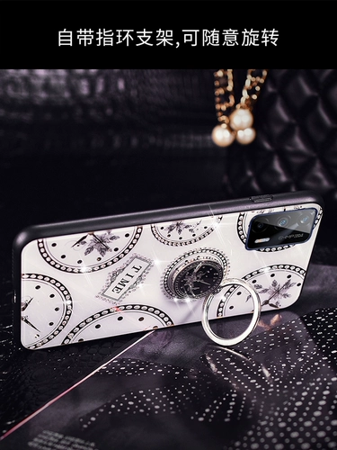 Realmeq3pro Мобильный телефон Case Realme Q3POR Стеклянный силиконовый корпус 5G Full Lopage RMX2205 Anti-Fall Oppo Soft Hard Shell OppoQ3 Shell Realme Женская модная марка с Diamond Lanyard PR0