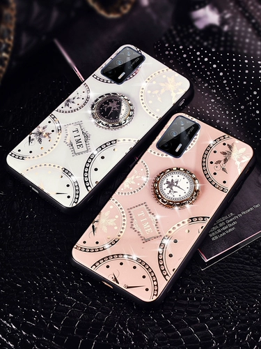 Realmeq3pro Мобильный телефон Case Realme Q3POR Стеклянный силиконовый корпус 5G Full Lopage RMX2205 Anti-Fall Oppo Soft Hard Shell OppoQ3 Shell Realme Женская модная марка с Diamond Lanyard PR0