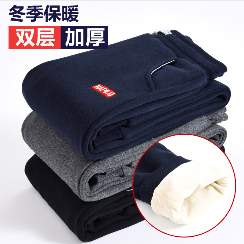 Boys double-layer pants plus fleece pants outside wear thick warm middle and large children winter cotton pants 2022 new primary school growth pants