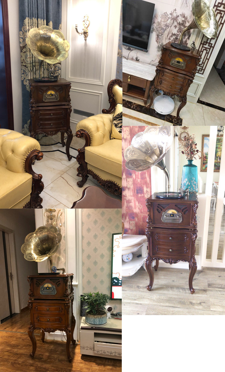 Виниловый проигрыватель 留声机老式复古客厅欧式黑胶唱片机复古大喇叭电唱机音响a10棕色