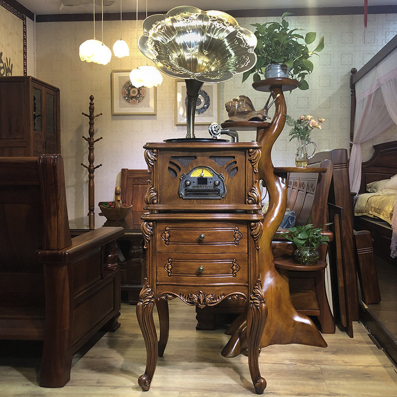 Виниловый проигрыватель 留声机老式复古客厅欧式黑胶唱片机复古大喇叭电唱机音响a10棕色