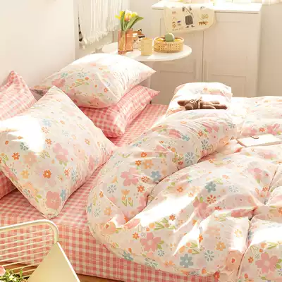 Customized cotton single sheet four-piece set 1 5 meters 1 8m bed cotton double 2 0 bedding four-piece set