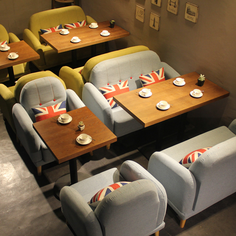 Retro Café sofa table and chairs Milk Tea Sweet Shop Tea Restaurant West Restaurant double sofa Sofa Seat Table Combinations