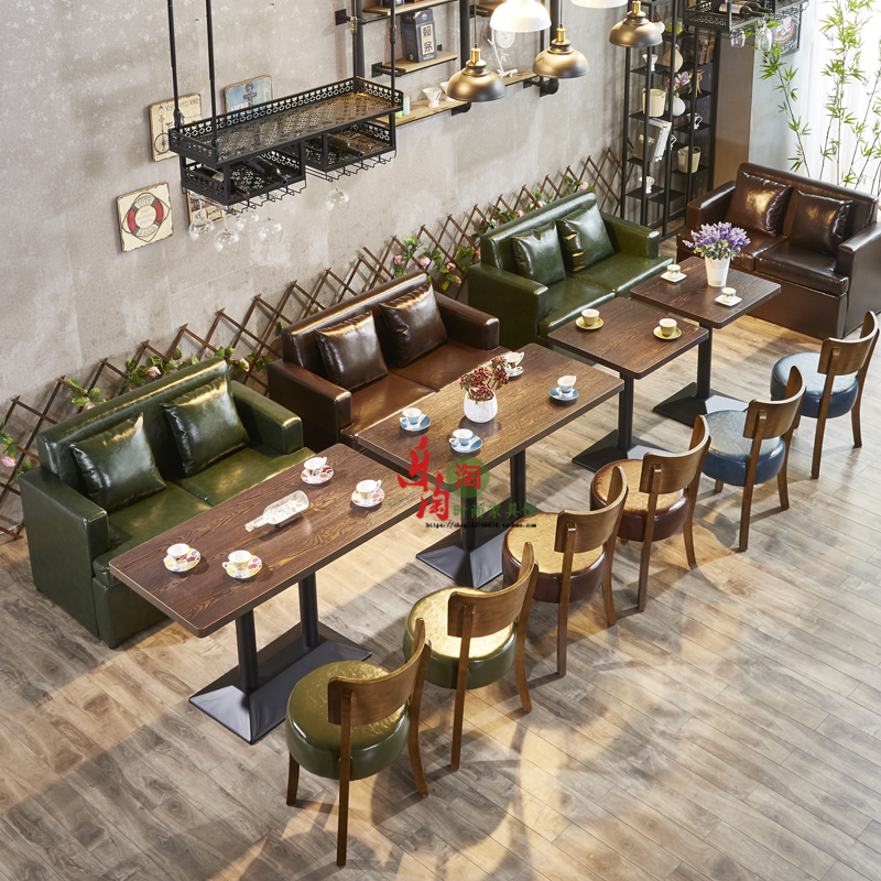 Retro West Restaurant Café Sofa Table And Chairs Fried Chicken Small Eating Shop Table And Chairs Sweet Milk Tea Shop Table And Chairs Combination Cassette-Taobao