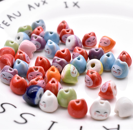 Brand New Tricks Cat DIY Ornament Strings Beads Materials Handmade Accessories Nine Colors Jingdezhen Ceramic Kitten Heads Loose Beads