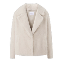 PORTS womens winter simple retro elegant low-key oatmeal fur one-piece truncated coat for women