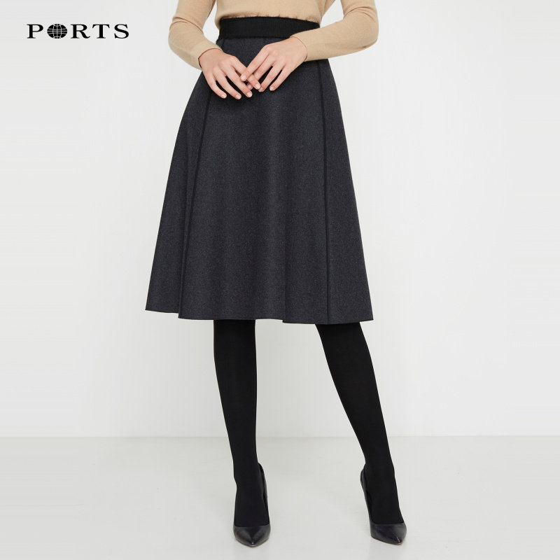 PORTS POZI WINTER WOMEN'S HIGH WAIST COMMUTER A-LINE SKIRT UMBRELLA SKIRT WOOL SKIRT MID-LONG VERSION